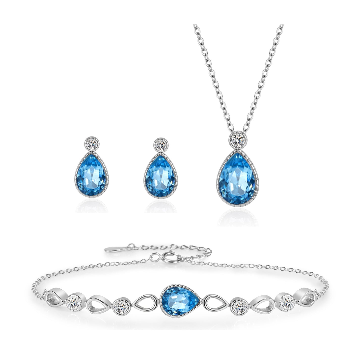 Sterling Silver Tears of the Mermaid Jewelry Set: Exquisite Crystal Adornments for Women