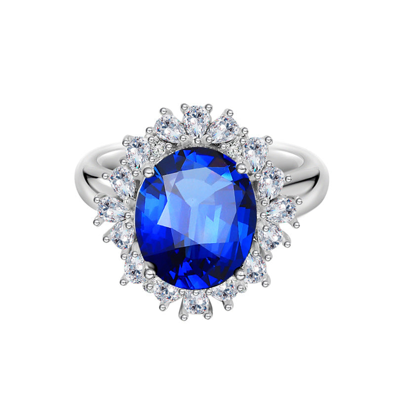 Women's Sterling Silver High Carbon 8-Carat Synthetic Sapphire Ring