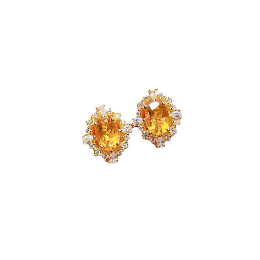 Women's S925 Silver Stud Earrings with Natural Citrine