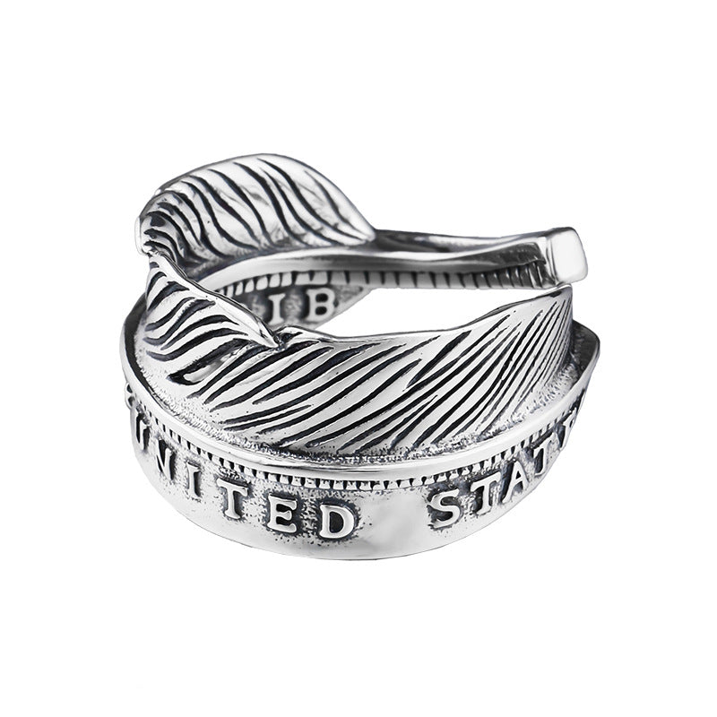 Men's Native American Style Feather Ring - S925 Sterling Silver