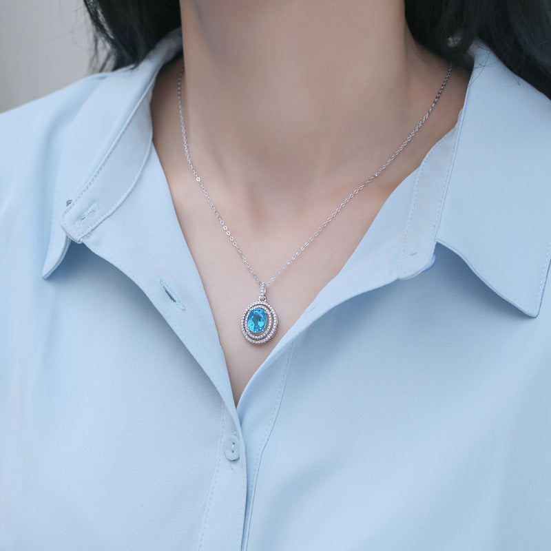 Women's S925 Silver Necklace with Natural Topaz worn by a model