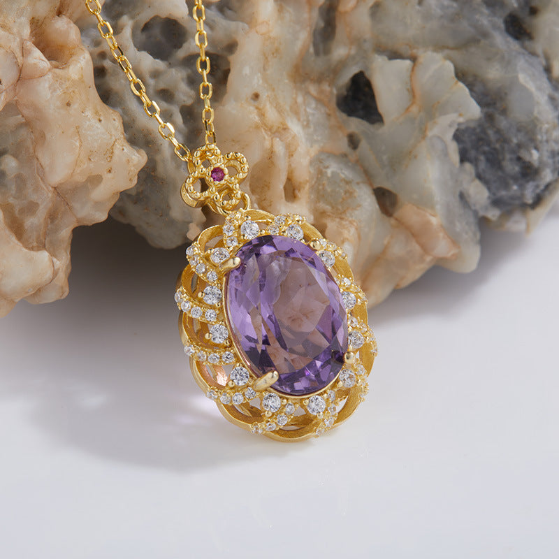 S925 Silver Necklace with Amethyst Pendant
