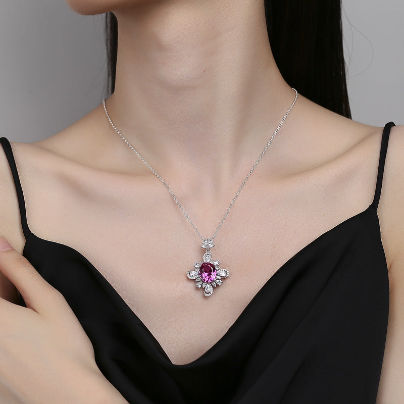 Sterling Silver Cherry Blossom Necklace - 8Ct Artificial Diamond | Women's Jewelry