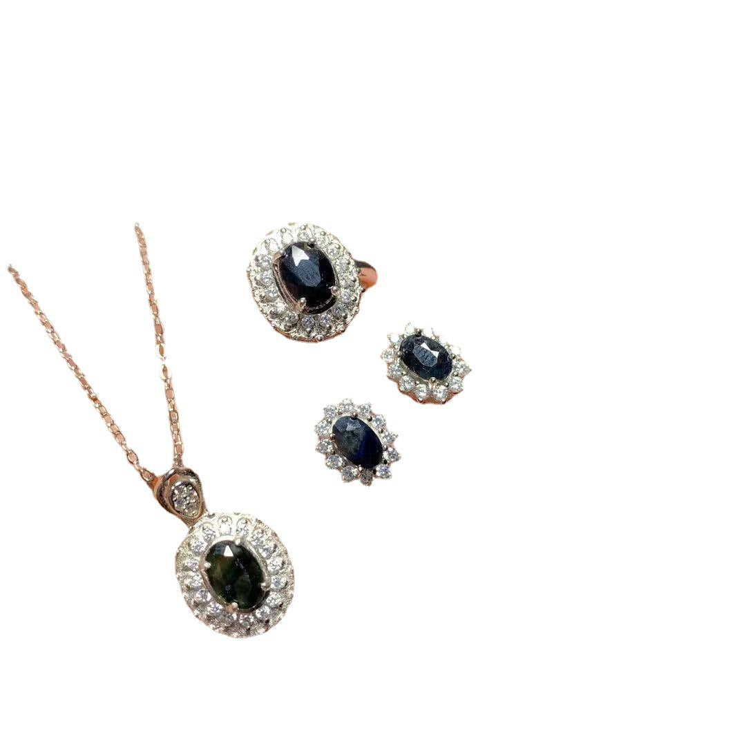 Elegant female sapphire silver jewelry set