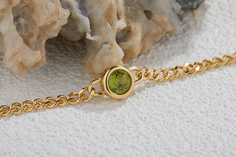 Women's Sterling Silver Round Olivine Bracelet with Natural Peridot