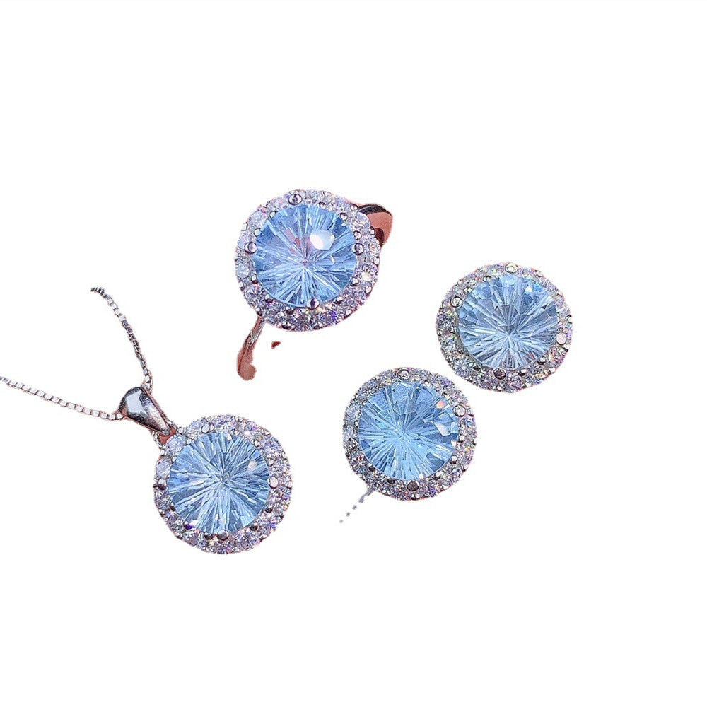 Women's S925 Silver Jewelry Set with Natural Topaz