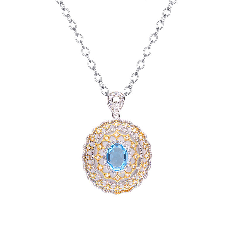 Sterling Silver Natural Topaz Hollow Necklace for Women