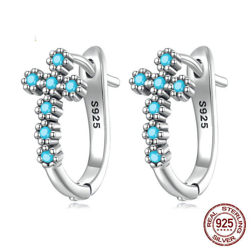 Turquoise Cross Stud Earrings & Ring Set for Women