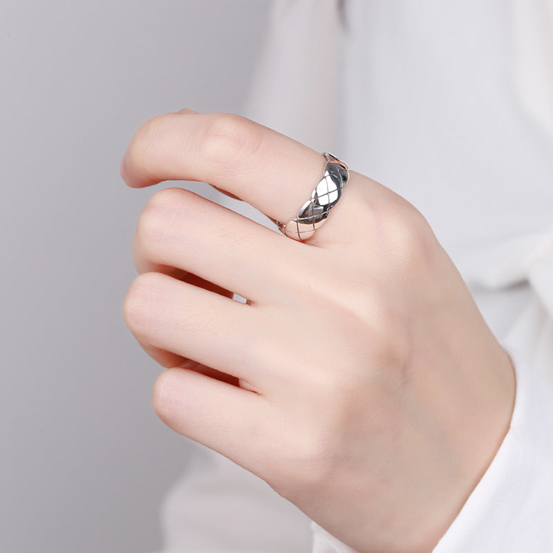 Silver Plaid Vintage Ring for Men