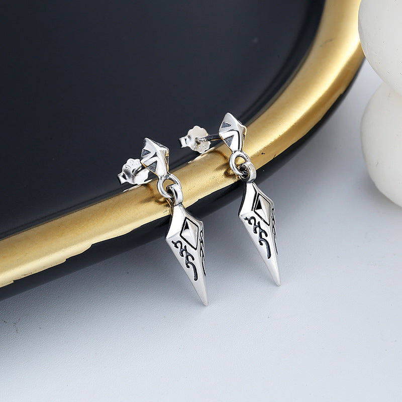 Sterling Silver Vintage Diamond-shaped Exquisite Pattern Earrings