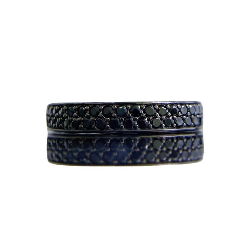 Women's Silver Fashion Stackable Ring with Black Diamond