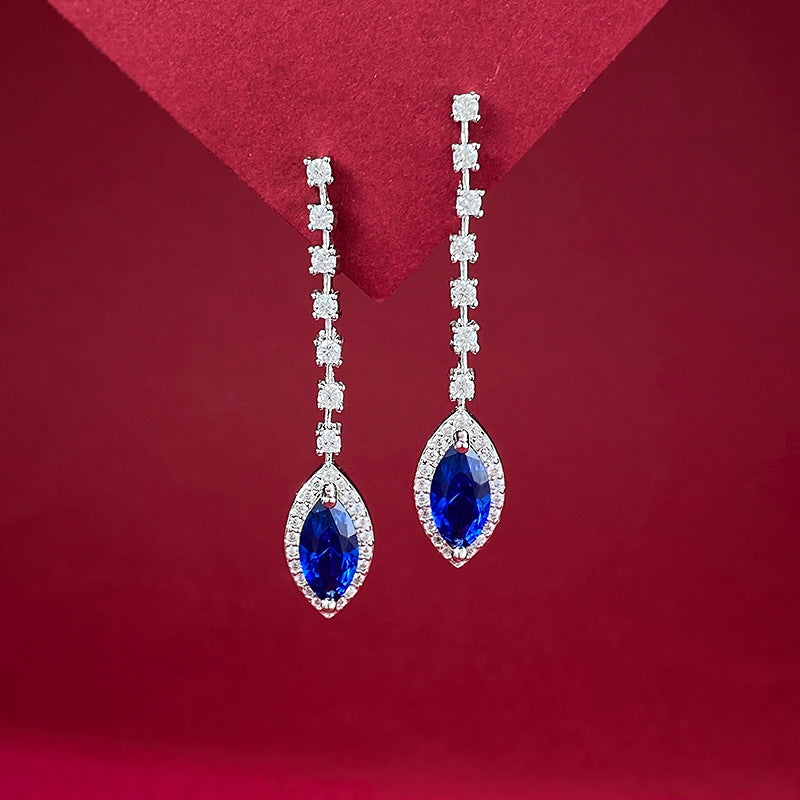 Silver Drop Earrings with Synthetic Sapphire-free shipping