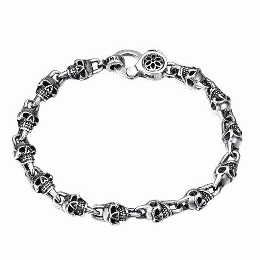 Men's S925 Silver Bracelet with Skulls