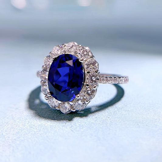 Elegant Oval Artificial Sapphire Zircon Ring for Women
