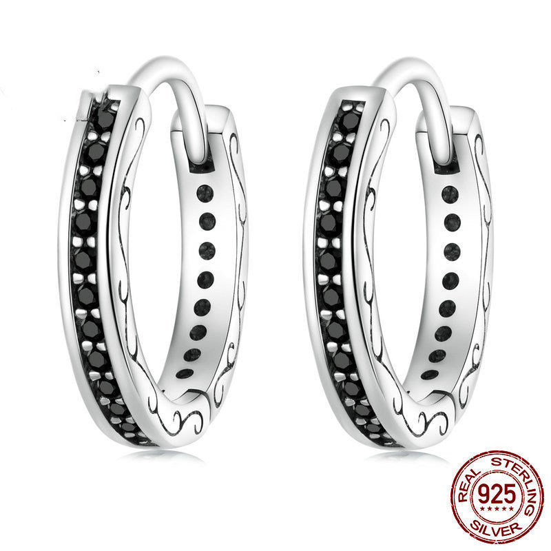 Women's Sterling Silver S925 Black Zircon Earrings: Exquisite Elegance