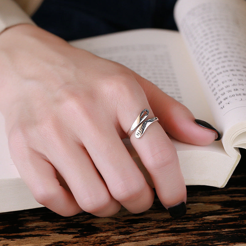 Women's Silver Ring - Faith Cross Style