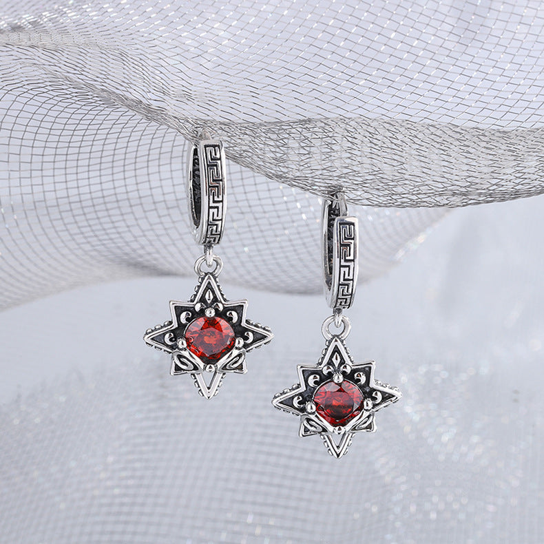 Women's Retro Sterling Silver Six-pointed Star Earrings