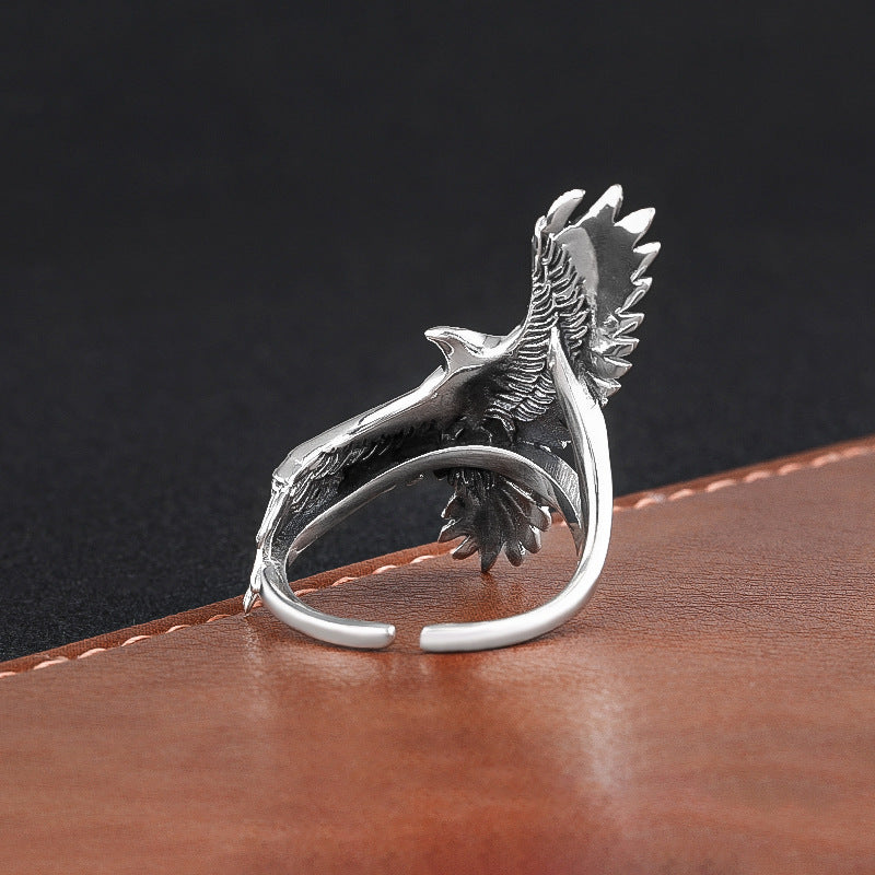 Men's Fashion Personalized Flying Eagle Ring - Sterling Silver