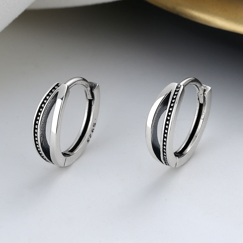 Retro Geometric Distressed Earclip Earrings: Women's Sterling Silver