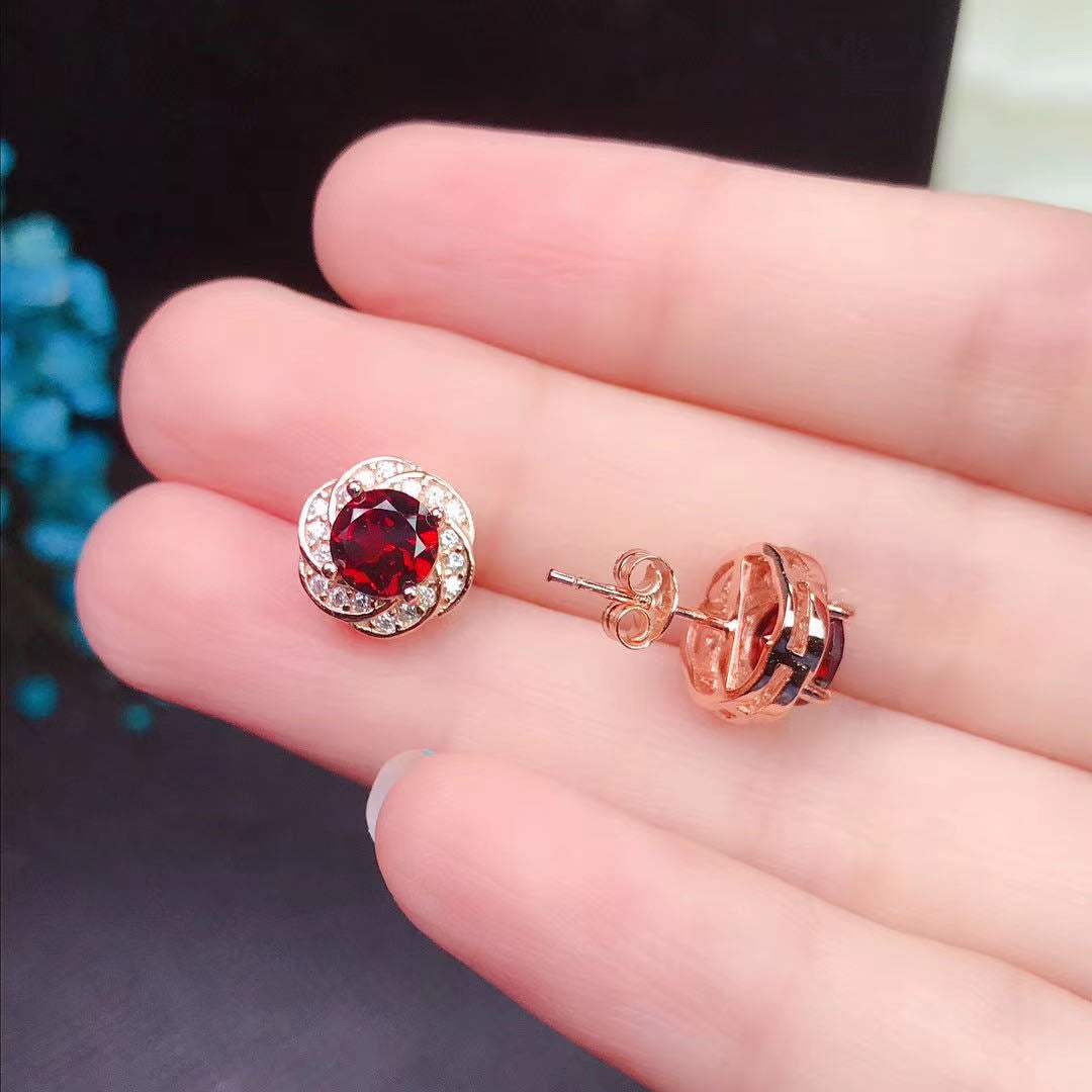 "Sterling Silver Earrings with Garnet - rose gold plated variant"
