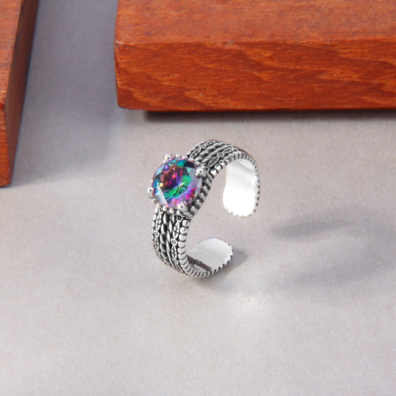 S925 Sterling Silver Colorful Purple Zircon Ring - Unisex Jewelry