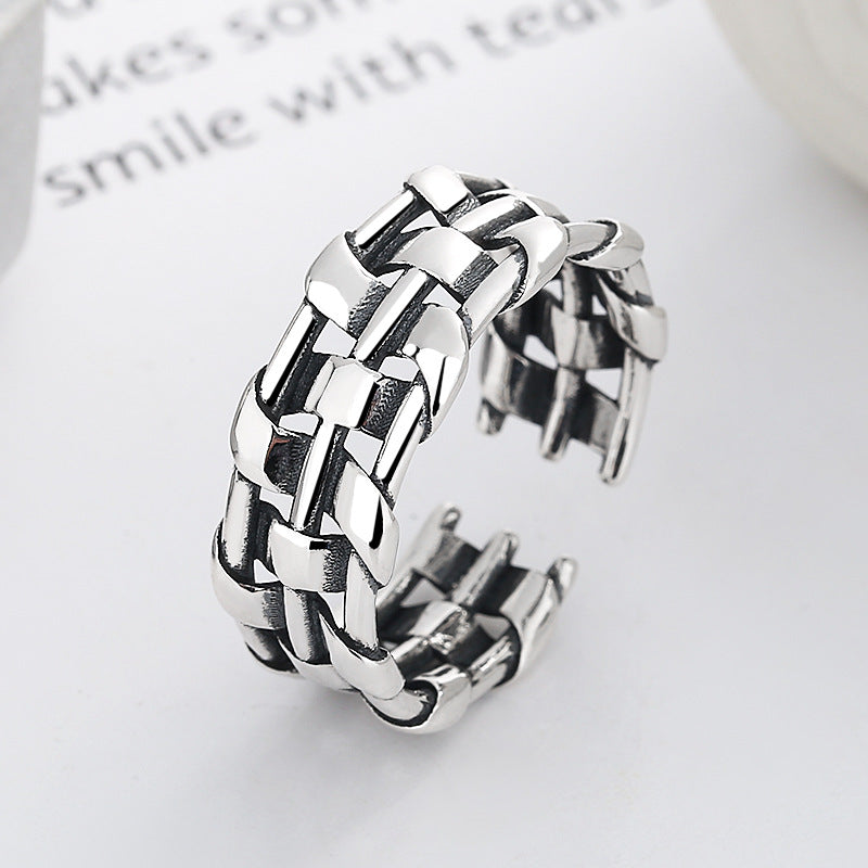 Silver Geometric Woven Unisex Ring