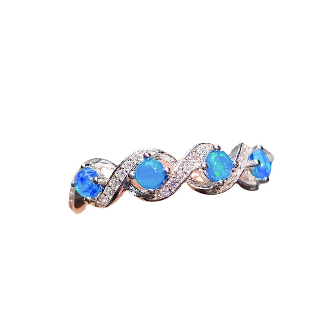 Women's S925 Silver Ring with Natural Blue Opal