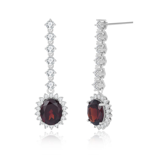 Silver Drop Earrings with Natural Garnet free shipping