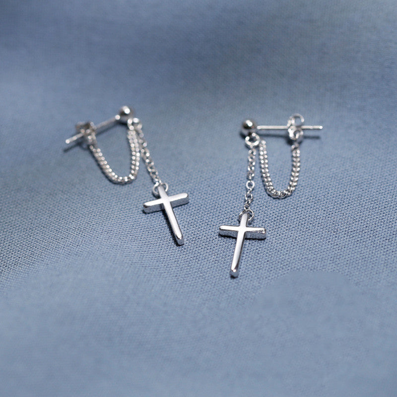Modern sterling silver cross earrings
