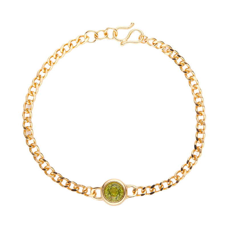 Women's Sterling Silver Round Olivine Bracelet with Natural Peridot