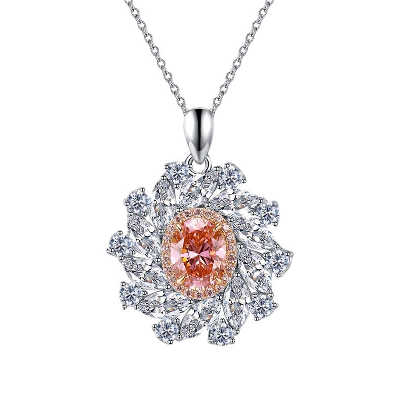 Women's Fashion Oval Pendant Necklace with Artificial Diamond