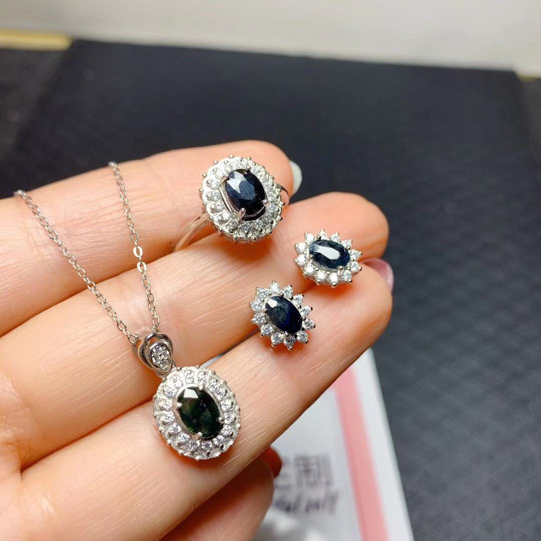 Sapphire Silver Jewelry Set