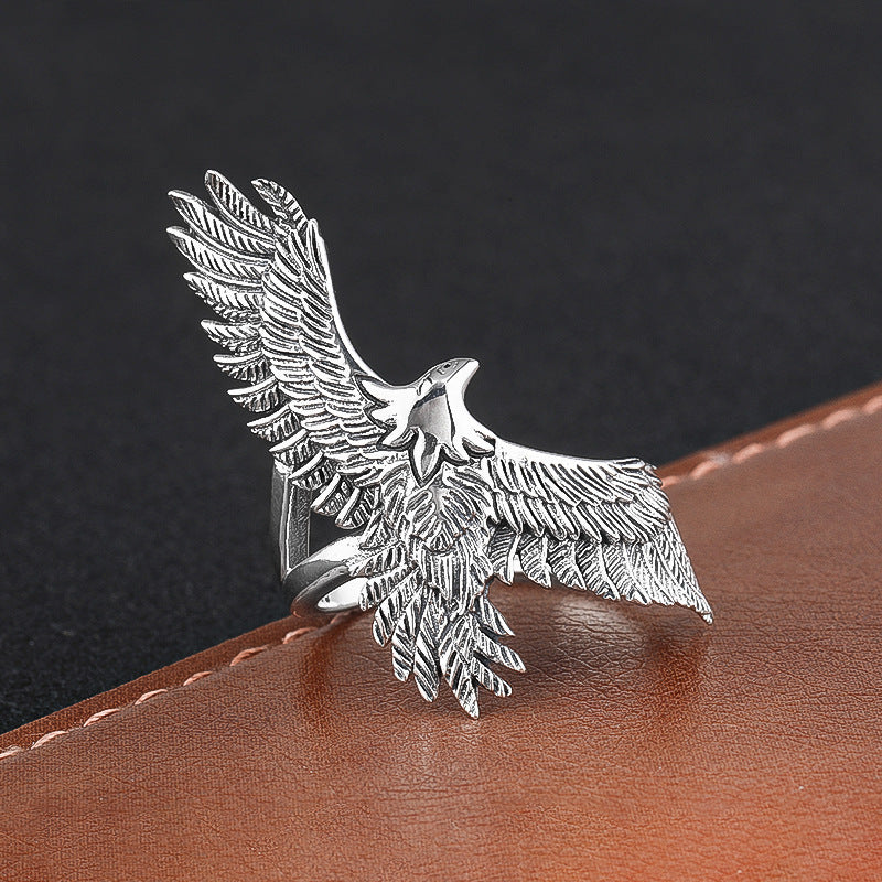 Men's Fashion Personalized Flying Eagle Ring - Sterling Silver