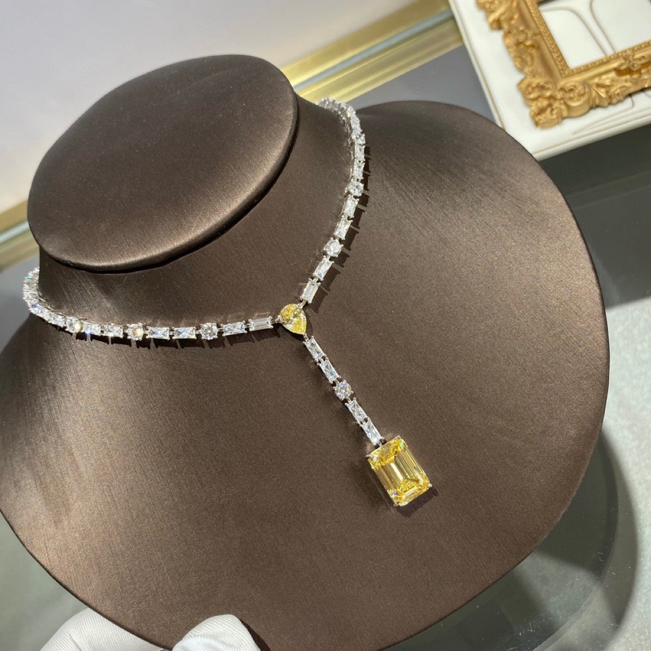 Sterling Silver Yellow Diamond Tassel Pendant Necklace: Sparkling Water Drop Design