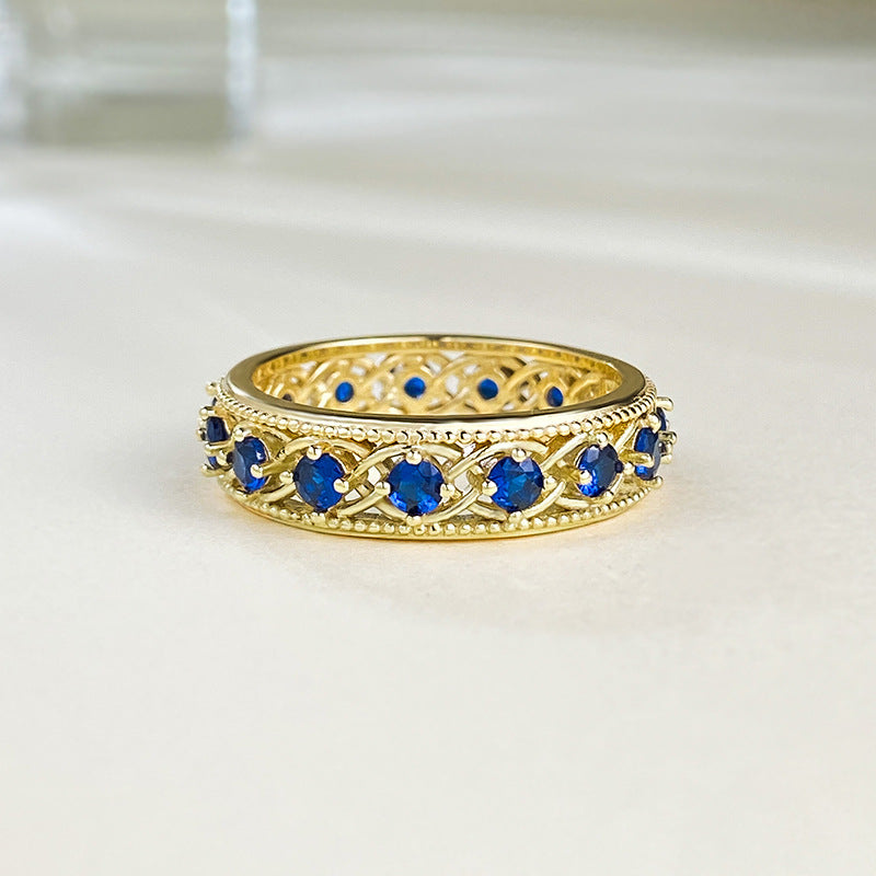 Women's Silver Ring with Gold Plating and Synthetic Sapphire