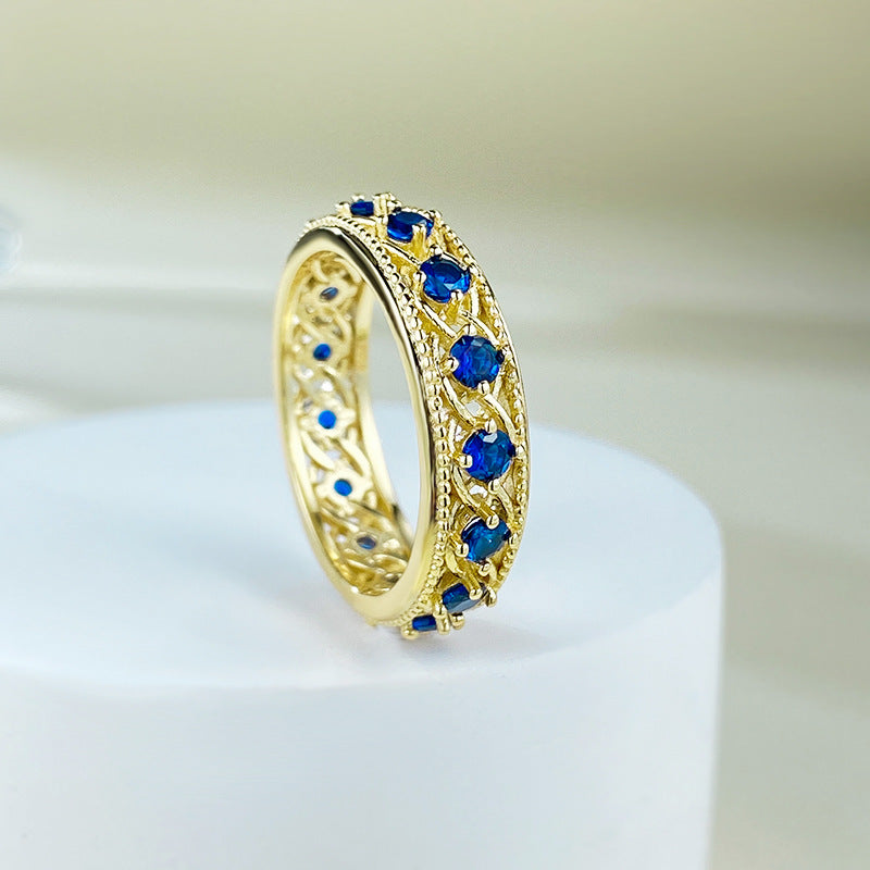 Women's Silver Ring with Gold Plating and Synthetic Sapphire