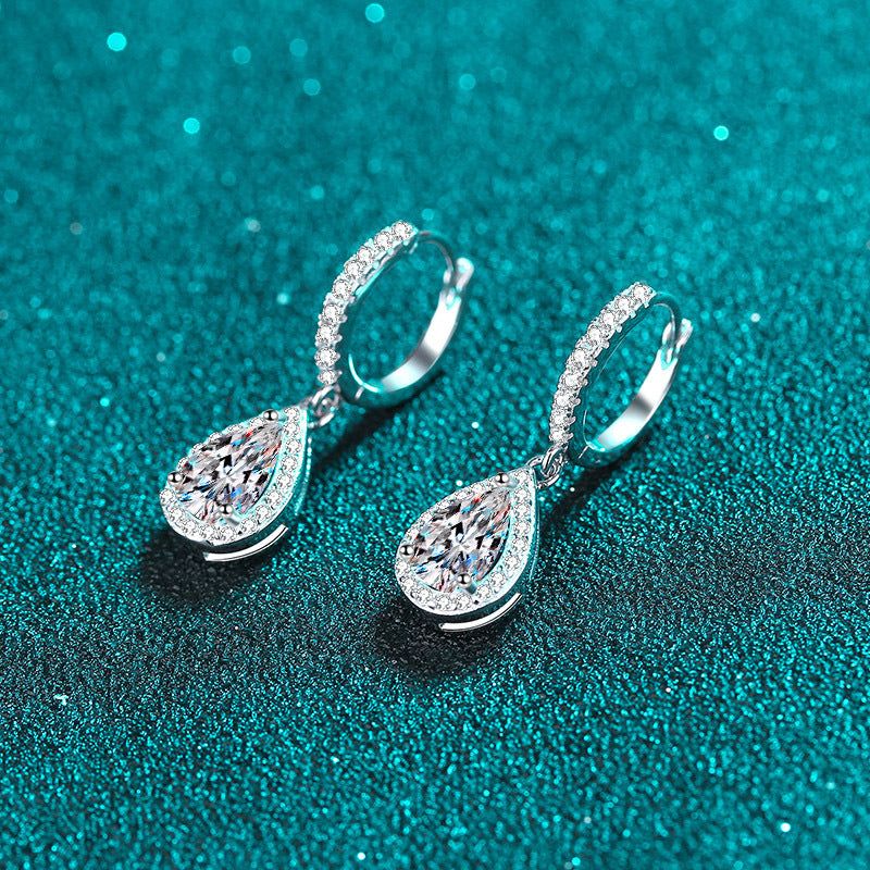 Women's  Moissanite Earrings Silver 925 Button - SILVER ROCK