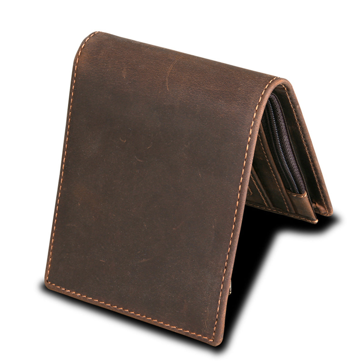 Close-up of Men's Crazy Horse Leather Wallet