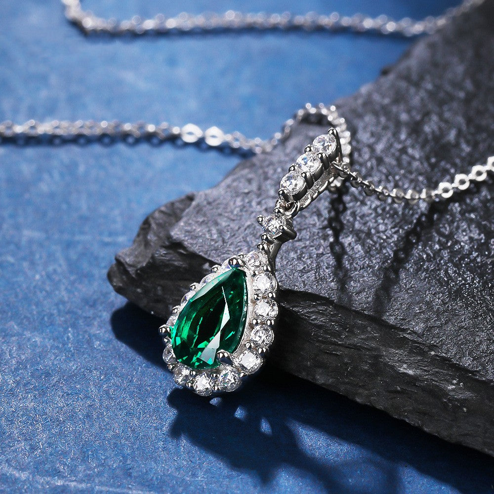 925 Silver Women's Necklace  Inlaid Water Drop Color Treasure - SILVER ROCK