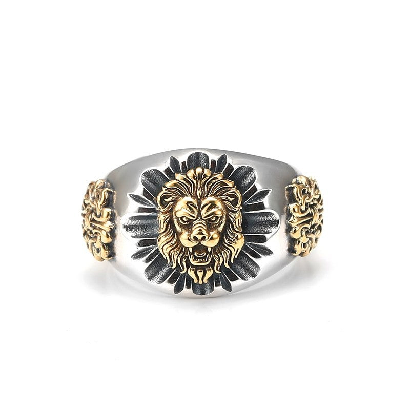 Sterling Silver Men's Ring with Lion Head Design