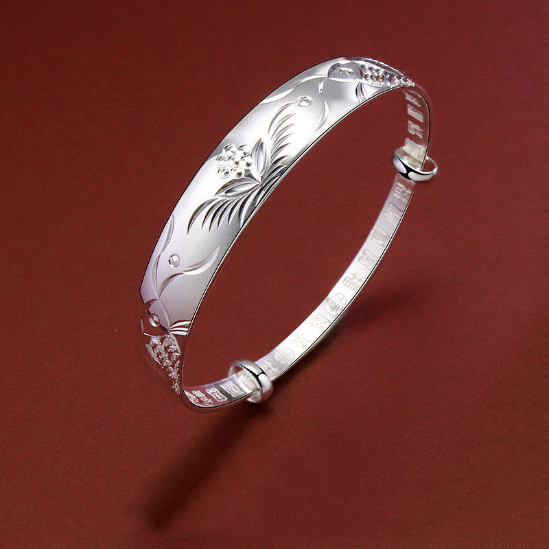 Women's Fashion Vintage Sterling Silver 999 Bracelet Flowering Double Fish 11.2mm - SILVER ROCK