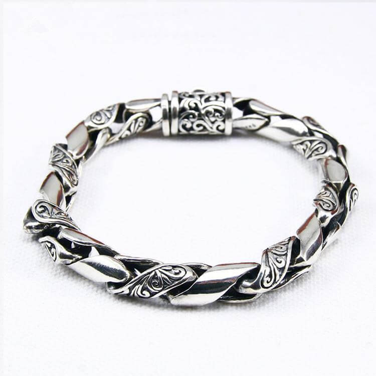 925 Silver Men's Bracelet Hollow Tang Grass Pattern Chain - SILVER ROCK