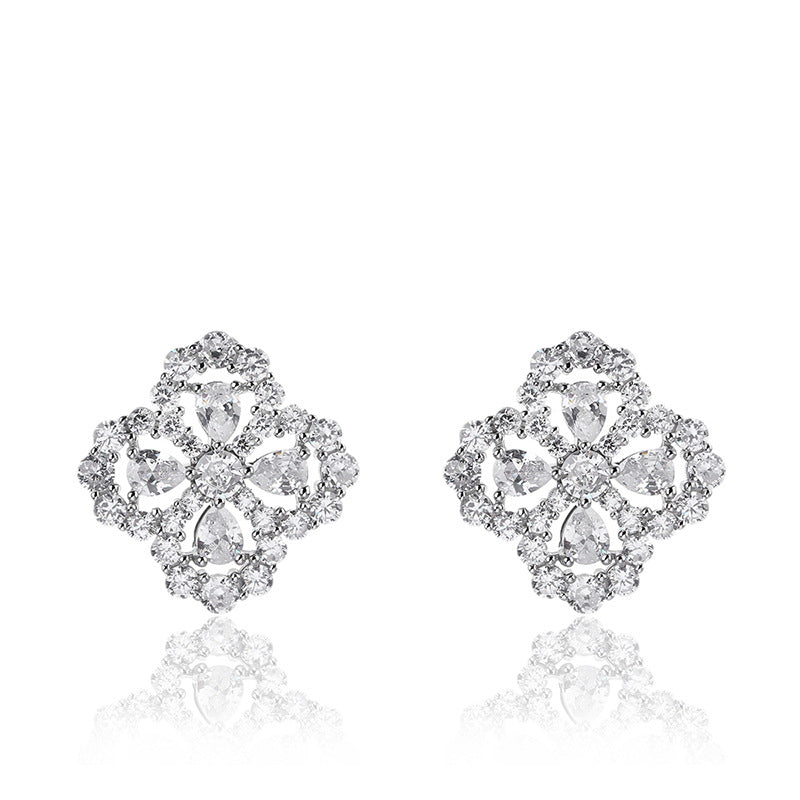 Women's Silver 925 Earrings Snow Full Diamond Powder Zirconium - SILVER ROCK