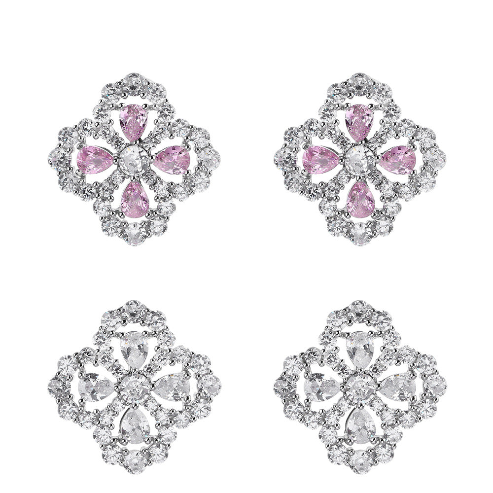 Women's Silver 925 Earrings Snow Full Diamond Powder Zirconium - SILVER ROCK