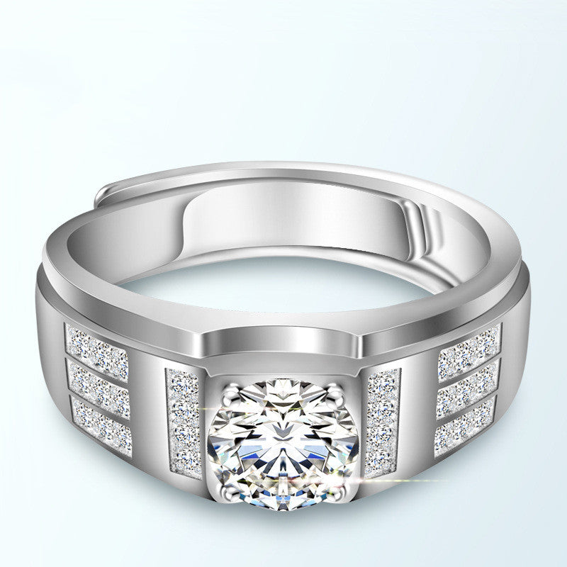 Men's sterling silver moissanite ring with solitaire diamond